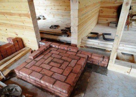 Фундамент для печи из рядов огнеупорного кирпича